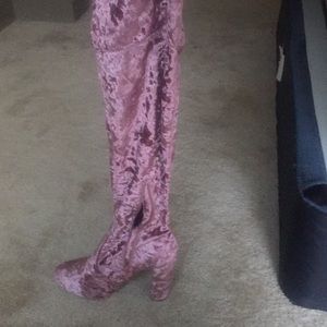 Knee high pink velevet heels